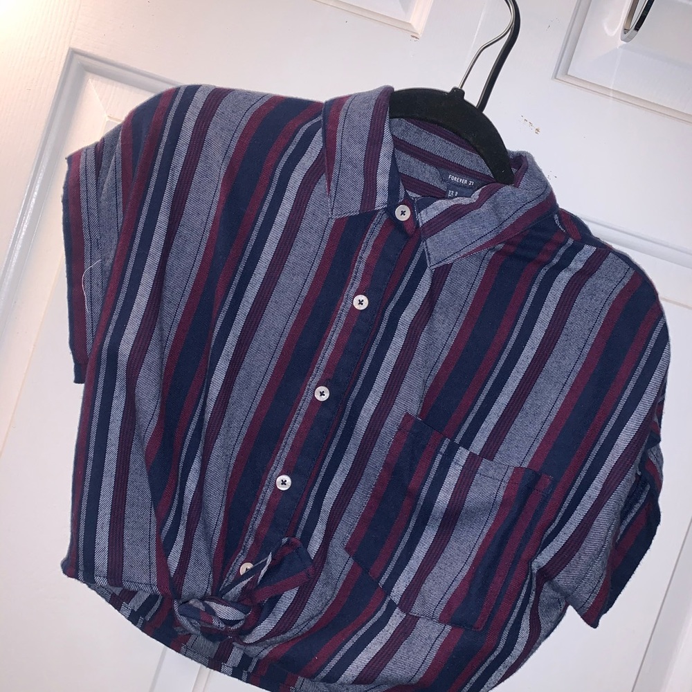 striped tie button up crop